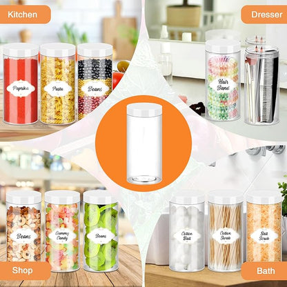 PeacePeo 24 Pcs Plastic Jars, 16 OZ Plastic Jars with White Lids Clear Airtight Slime Containers Refillable Round Empty Storage Containers Jar for Kitchen & Household Dry Food Storage