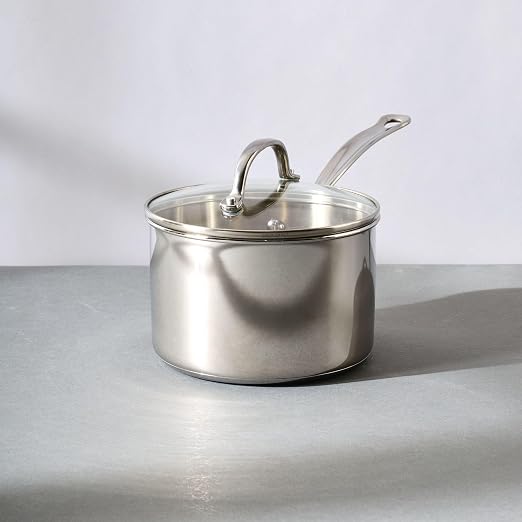 Farberware Millennium Stainless Steel Saucepan with Lid, Induction Ready, Compatible with All Cooktops, Metal Utensil Safe, 3 Quart Saucepot, Dishwasher Safe - Stainless Steel
