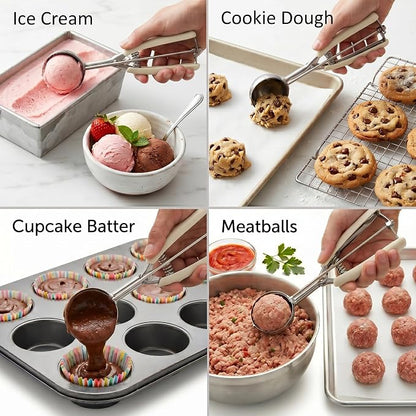 Ice Cream Scoop, 18/8 Stainless Steel Cookie Scoop, Cookie Scoops for Baking, 2 Tbsp/ 30 ml/ 1 oz Cookie Dough Scoop, Ice Cream Scooper with Trigger Release, Cookie Scooper for Baking(#40 White)