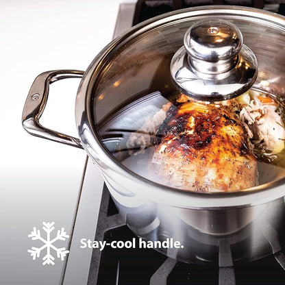 Swiss Diamond Premium Clad 5-Ply Stainless Steel 6.7 Quart Dutch Oven with Lid Included and Satin Exterior Finish, 9.5 Inch Induction Compatible Soup Pot - Oven and Dishwasher Safe