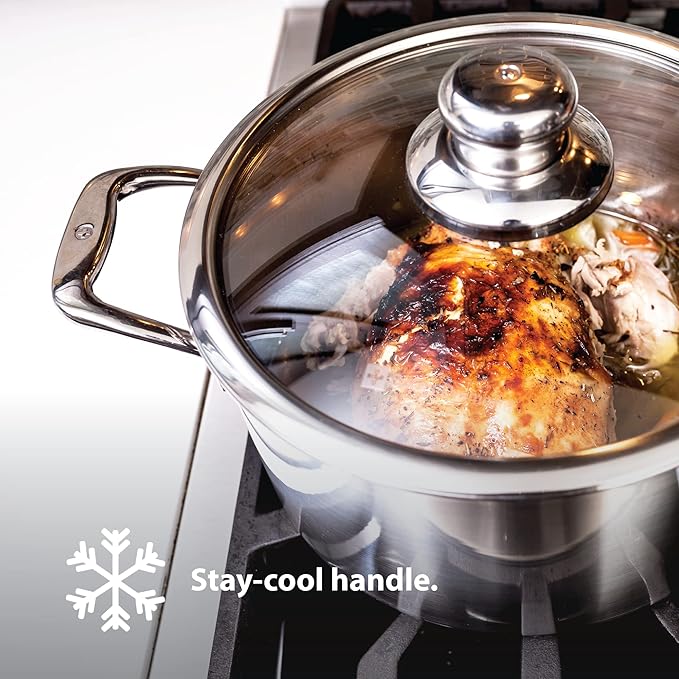 Swiss Diamond Premium Clad 5-Ply Stainless Steel 7.9 Quart Dutch Oven with Lid Included and Satin Exterior Finish, 9.5 Inch Induction Compatible Soup Pot - Oven and Dishwasher Safe