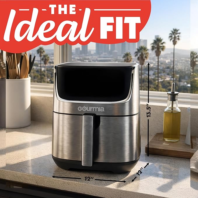 Gourmia Air Fryer - 7 Qt Capacity, LED Display, 12 One-Touch Presets, FryForce 360° Technology, Nonstick Dishwasher-Safe Basket & Crisper Tray, Stainless Steel