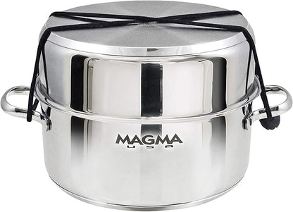 Magma 10 Piece Gourmet Nesting Stainless Steel Cookware Set with Ceramica Non-Stick, Induction Compatible, Oven Safe to 500°F - Suitable for All Stovetops, Removable Handles, Silver