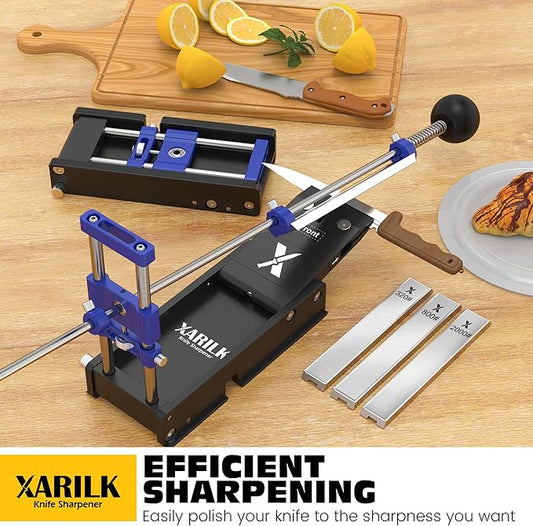 Foldable Portable Knife Sharpening System, Adjustable Knife Sharpener Kit with 3 PCS Aluminum Plates Diamonds (320#, 800#, 2000#), Blade Flips Without Removal, for Hunting, Kitchen Knives