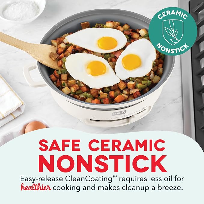 Dash Stacks 16-Piece Ceramic Nonstick Cookware Set with Electric Burner, Pots and Pans Set, Stackable Nesting Kitchen Pots and Pans, Small Kitchen, Oven Safe, Cream
