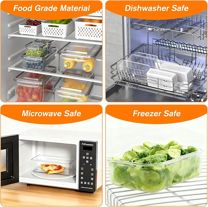 KUK 5 Pack Fruit Storage Containers for Fridge, Leakproof Food Containers with Removable Colander, Fruit Containers for Fridge BPA Free Produce Containers Keep Vegetables Berry Meat Fresh Longer (5)