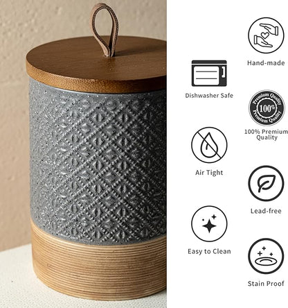 Miamolo Large Food Storage Jar Coffee Container with Lids, Ceramic Coffee Canister for Sugar Spice Cookie Ground Coffee - Kitchen Pantry, Housewarming Wedding Gift - Gray & 64 fl.oz