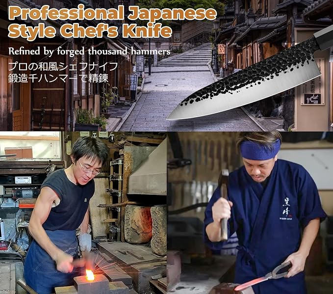 RASSE Japanese Chef Knife Gyuto Chef Knife - 8 Inch Professional Hand Forged Kitchen Knife High Carbon Japanese AUS-8 Stainless Steel Knife with Rosewood Handle & Gift Box