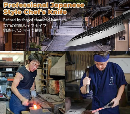 RASSE Japanese Chef Knife Gyuto Chef Knife - 8 Inch Professional Hand Forged Kitchen Knife High Carbon Japanese AUS-8 Stainless Steel Knife with Rosewood Handle & Gift Box