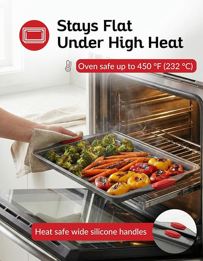 Boxiki Kitchen Non-Stick Baking & Cookie Sheet Pan Non-Toxic 11x14 Inch Rimmed Carbon Steel Baking Sheet. Dent, Warp and Rust Resistant. Heavy Gauge Steel Oven Baking Sheet. 1 Tray.