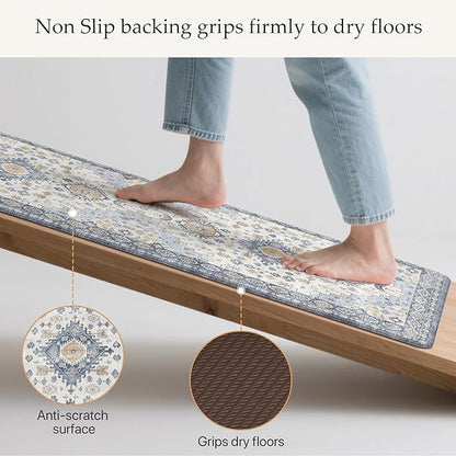 GENIMO Kitchen Mats for Floor, 2PCS Kitchen Rugs Non Slip Washable, Waterproof Anti Fatigue Mat, Comfort Standing Runner Rug for Sink, Office, Laundry, Home, 17.3"x59"+17.3"x30", Muted Blue