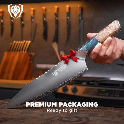 Dalstrong Chef Knife - 9.5 inch - Valhalla Series - 9CR18MOV HC Steel Kitchen Knife - White Resin & Wood Handle - Razor Sharp Chef's Knife - Kitchen Knife - Professional Cooking - w/Leather Sheath
