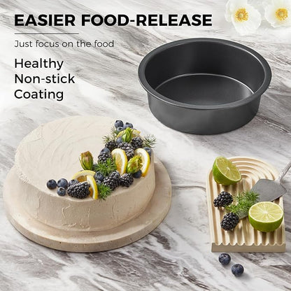 HONGBAKE 8 Inch Round Cake Pan Set for Baking with 60 Pieces Parchment Paper, Nonstick Deeper Circle Cake Pans Set of 2, Layer Cake Tin, Cheesecake Mold, Huty Duty - Grey