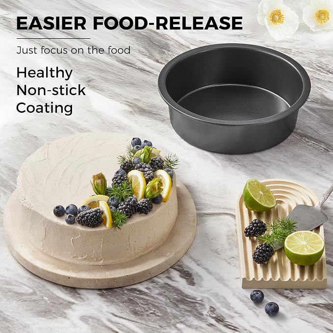 HONGBAKE 8 Inch Round Cake Pan Set for Baking with 100 Pieces Parchment Paper, Nonstick Deeper Circle Cake Pans with Wider Grips, 3 Pieces Layer Cake Tin, Cheesecake Mold, Huty Duty - Grey