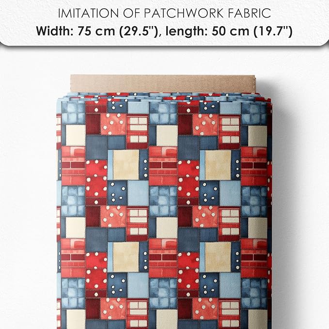 Patchwork Double-Decker Bus Cotton Fabric Panel – 6 Designs (10×10 inch Each) + Bonus Sheet 29.5×19.6 inch, 100% Cotton 140 GSM, Made in Türkiye