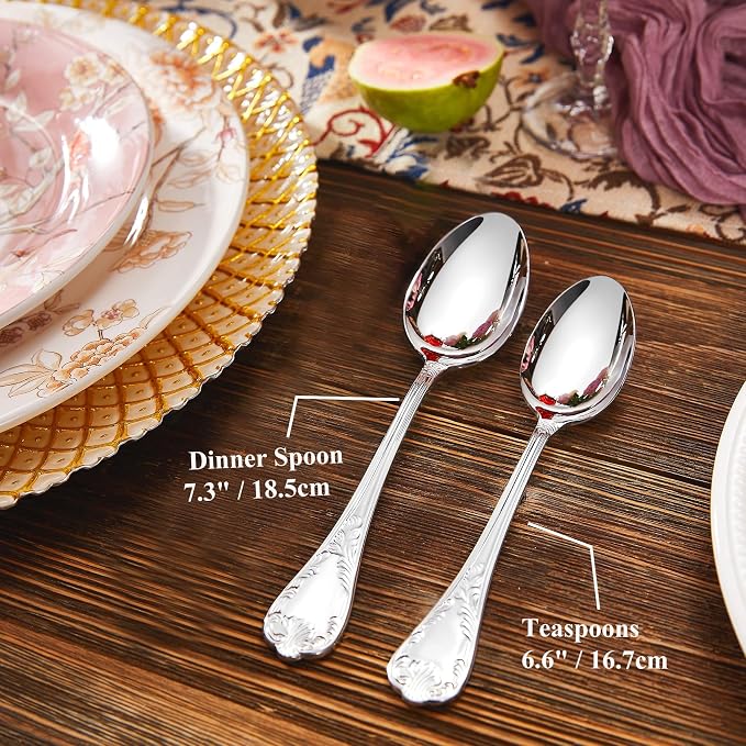KEAWELL Premium Regalia 4-Piece Spoon Set 6.6-Inch – Ornate 18/10 Stainless Steel Silverware with European Luxury Handles, Dishwasher Safe for Elegant Dining (Silver, Teaspoons)