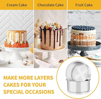 TeamFar 5 Inch Cake Pan Set of 3, Stainless Steel Small Layer Cake Baking Pans Tins, Round Bakeware for Birthday Wedding Party, Non-Toxic & Healthy, Mirror Finish & Dishwasher Safe