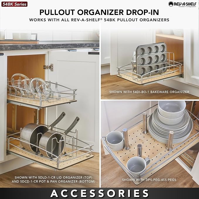 Rev-A-Shelf 2 Tier Pull Out Kitchen Cabinet Storage Organizer with Solid Bottom & Undermount Soft-Close Full Extension Slides, 54BK-18SC-2-1