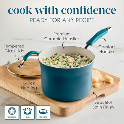 Rachael Ray Cucina Ceramic Nonstick Cookware Pots and Pans Set, 13-Piece, Marine Blue