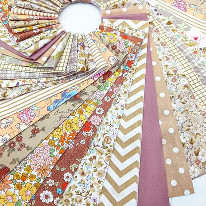 84 Pcs Jelly Roll Fabric Strips for Quilting Sewing 2.6 Inch Precut Cotton Floral Fabric Strips Bundles DIY Sewing Supplies Brown