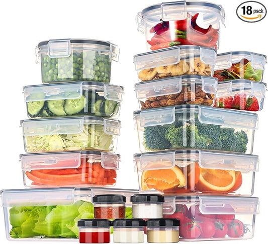 FILTA 18 Pack Food Storage Containers with Airtight Lids: Leak-Proof Plastic Containers for Kitchen Organization, Meal Prep, Lunch Containers Organization(BPA-Free)