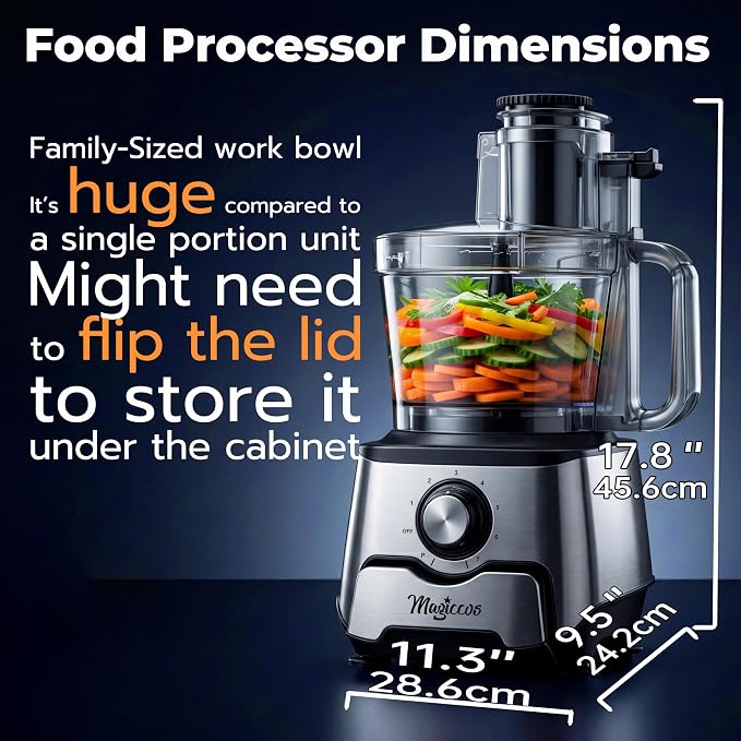 14-Cup Food Processor, 1000W Motor, Storage Drawer, Inox Color | 7 Speeds, XL Bowl & Large Feed Chute, French Fry Cutter, Chop, Slice, Shred & Mix Veggies, Cheese & Meat for Family Meals