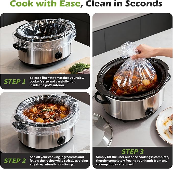 KOOC Slow Cooker Liners, 20 count 13" x 21" Large Size Cooking Bags Fits 3-8 Quart Pots, Disposable Pot Liners Suitable for Oval & Round & Retangular Pot