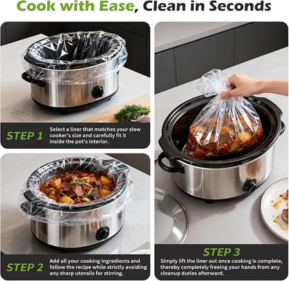 KOOC Slow Cooker Liners, 30 count 13" x 21" Large Size Cooking Bags Fits 3-8 Quart Pots, Disposable Cooking Trays Suitable for Oval & Round & Retangular Pot