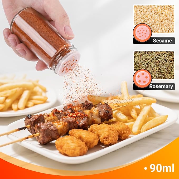 Segarty 3oz Glass Spice Jars with Stainless Steel Lids, 2 Pack 90ml Spices Jar with Labels, Round Seasoning Container for Salt Sugar Pepper Storage, Small Seasoning Bottles with 7 Stickers and 1 Brush