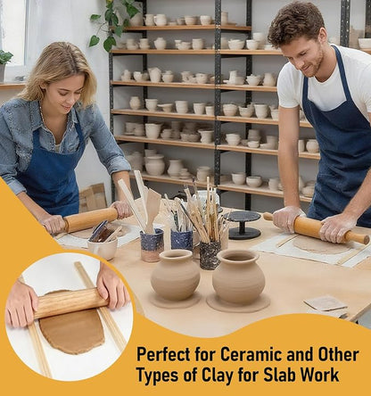 13 Pcs Pottery Tools, 5 Size Teaching Rolling Mud Stick Guide, Wood Rolling Pin, Pottery Special Linen, Clay Fabric, Sponge, Premium Pottery Tools for Hobbyists & Ceramic Artists