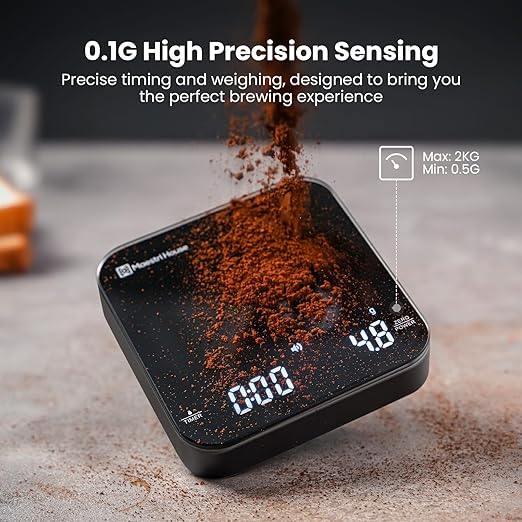 Maestri House S2 Espresso Coffee Scale with Timer, USB-C Rechargeable 2kg/0.1g Precision Shot Scale, Digital Scale for Espresso Brewing(Black)