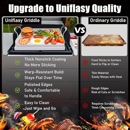 Nonstick Stainless Steel Griddle for Gas Grill Nanoceramic Griddle for Gas Top Stove 17" x 13" Flat Top Plate Cooking Skillet Pan Teppanyaki for Camping Outdoor Tailgating Plancha Para Cocinar