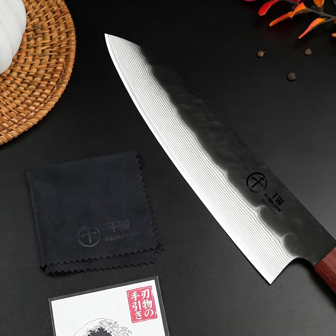 Japanese Chef Kitchen Knife, 8 Inch Black Gyuto, Hand Forged 67 Layers Damascus Steel VG10 Core, Ultra Sharp, Rosewood & Ebony Handle, Leather Sheath,A Thoughtful Father Day Gifts for Men