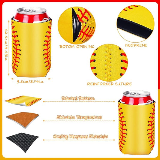 18 Pack Softball Can Cooler Sleeves Beer Drink Can Bottle Cooler Sleeves Cooler Collapsible for Softball Party Birthday Themed Party Decorations Supplies Favors