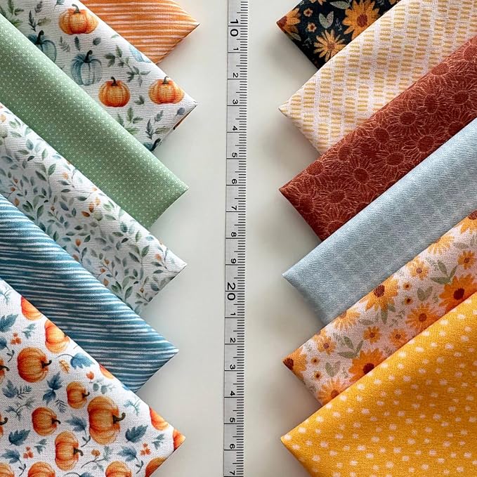 Autumn Harmony Patchwork Cotton Fabric Set – 60 Pre-Cut Squares, 20×20 cm (8×8 inch), 100% Cotton, Eco Digital Print, Made in Türkiye