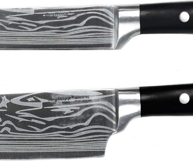 Berghoff Antigua 5Pc Knives With Case German Steel Etched Blade Ergonomically Designed Triple-riveted Handle Sharp & Well Balanced Satin Finish