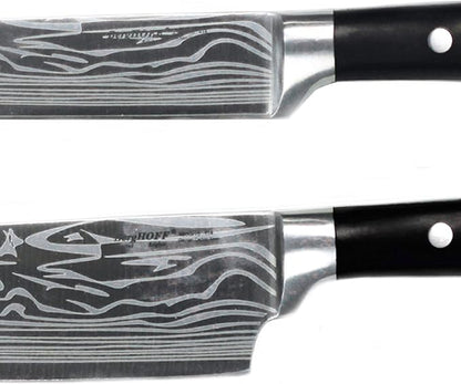 Berghoff Antigua 5Pc Knives With Case German Steel Etched Blade Ergonomically Designed Triple-riveted Handle Sharp & Well Balanced Satin Finish