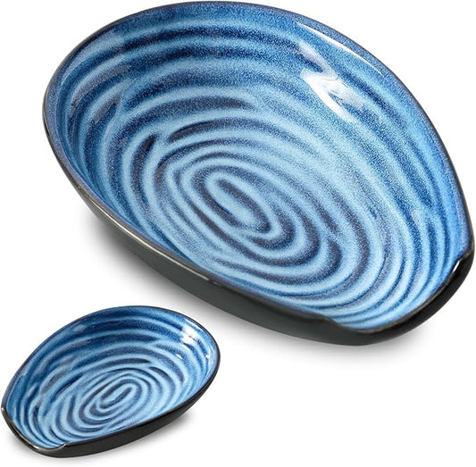 Hasense Spoon Rest for Stove Top - Blue Swirl Pattern Spoon Holder for Stove, Heat-Resistant Spoon Rest for Kitchen Counter, Ceramic Cooking Utensil Rest Ladle Holder for Spatula or Tong, 5.7 Inch