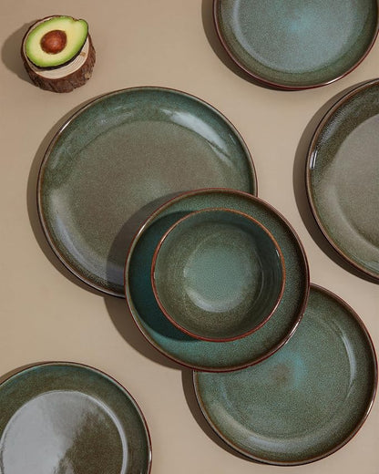 Pokini 12 Piece Dinnerware Sets with Pasta Bowls, Stain Resistant Dish Set, Easy Cleaning Dishes, Multi-Functional Plate and Bowl Set, Stack Compactly Plates, Service for 4 Sage Green