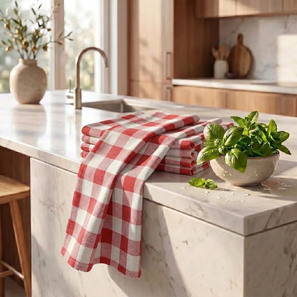 Urban Villa Kitchen Towels Set of 6 Buffalo Checks Rust Kitchen Towels 20X30 Inches 100% Cotton Highly Absorbent Kitchen Towels Premium Quality Ultra Soft Mitered Corners KitchenTowels