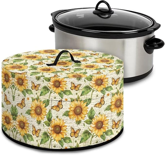 Sunflower Butterflies Slow Cooker Crock for Pot Cover Fits 6 7 8 qt Oval Slow Cooker Small Appliance Protection Cover with Pocket Kitchen Accessories Decor
