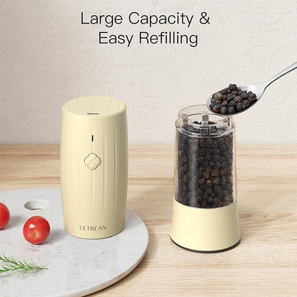 Ultrean Electric Salt and Pepper Grinder Set, USB-C Rechargeable, Salt and Pepper Shakers Spice Mill with 6 Adjustable Coarseness LED Light Larger Capacity, Kitchen Gadget, Gift for Women Mom, Cream