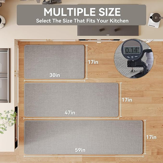 YDKGL Kitchen Mat Set of 2 PCS, Cushioned Non Slip Rugs for Kitchen Floor, Absorbent Runner Comfort Standing Mats Washable for Kitchen, Office, Home Grey 17x30+17x47