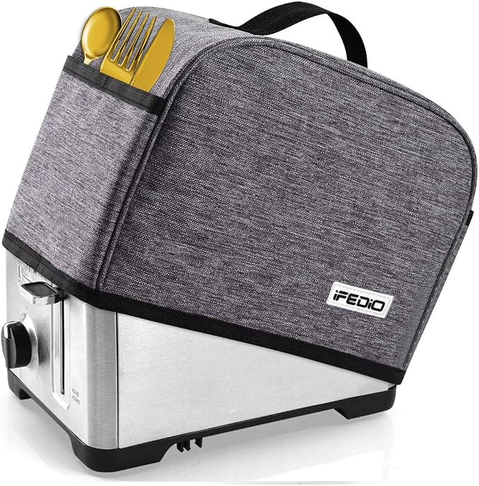 2 Slice Toaster Cover with Two Pockets for Storing knife,Grey