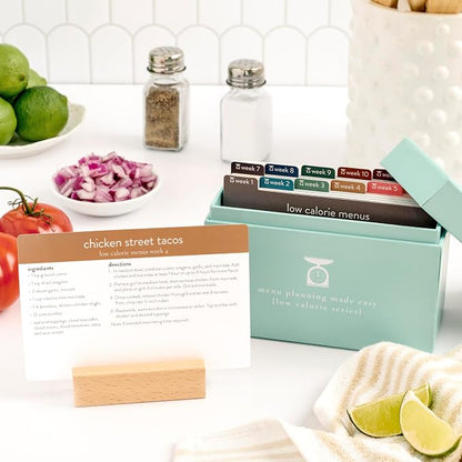 Meal Planner 72 Recipe Cards (Low Calorie Menu Pack - Photo Edition) - Weekly Menu Planner | Sturdy Recipe Box | 12 Reusable Grocery Lists | 5 Blank Recipe Cards | Recipe Card Protector | Recipe Ideas