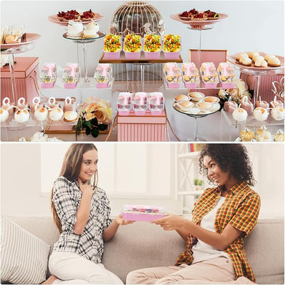 100Pack Pink Mini Cake Pans with Lids Mini Loaf Pans and Spoons and Stickers, 6.8Oz Aluminum Foil Pans Tins, Individual Dessert Cups Containers for Sales,Party,Picnic