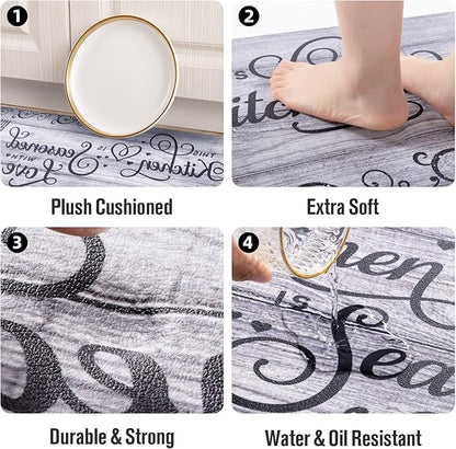 Carvapet Kitchen Floor Mats 2Pcs, Anti Fatigue Kitchen Rugs and Mats Farmhouse Spoon&Fork Non-Skid Cushioned Floor Comfort Mat for Kitchen, Doorway, Sink, Laundry, 17"x27"+17"x47"