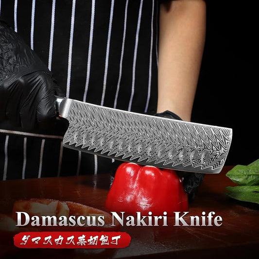 Dragon Creek Damascus Nakiri Knife - Japanese Nakiri Knife for Meat Vegetable Cutting Birthday Christmas Thanksgiving Gift for Mom or Dad