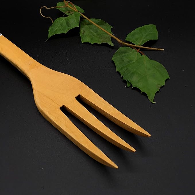 Wooden Cooking Serving Utensils High Heat Resistance - Handmade (Wooden Fork - Three Tines)