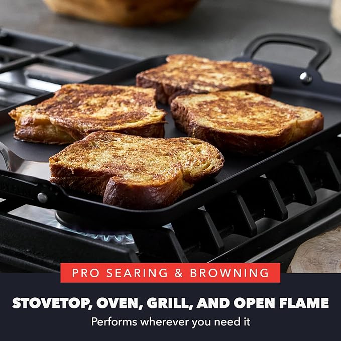 GreenPan x Bobby Flay 18" x 11" Carbon Steel Double Burner Pan, Pre-Seasoned Ready to Use, Induction Compatible, High Heat & Oven Safe Durable Cookware, Cast Iron Alternative